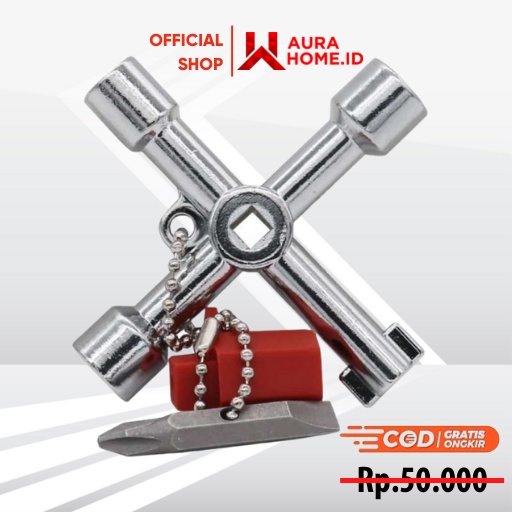 Kunci Pas Multifungsi 5 in 1 dengan Obeng Plus Minus / Kunci Pas Ring Baut All In 1 Full Set Fleksib