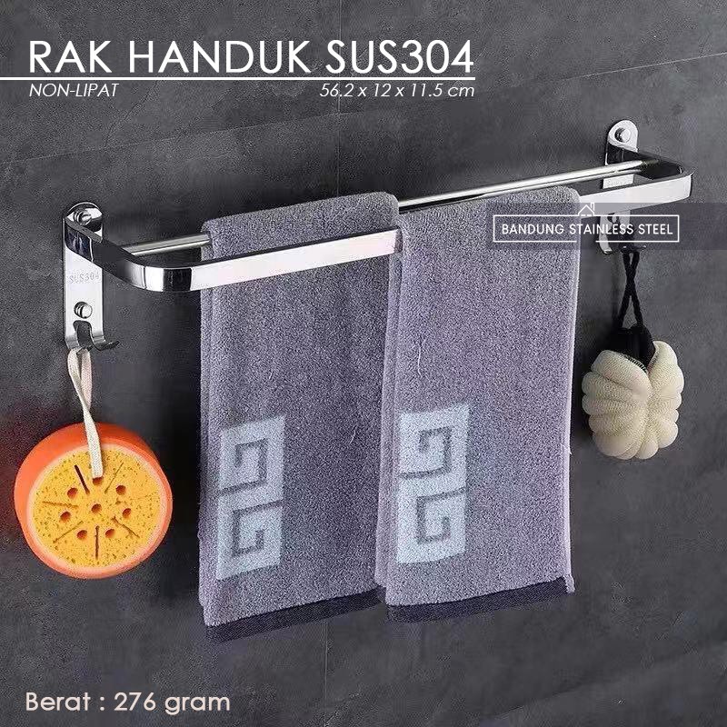 Rak tempat handuk stainless steel 304 60cm 2 Baris kamar mandi Lipat Non-lipat Kait