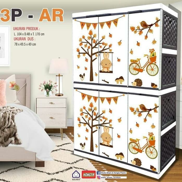  Lemari  Plastik  3 pintu motif full printing Akako Anti 