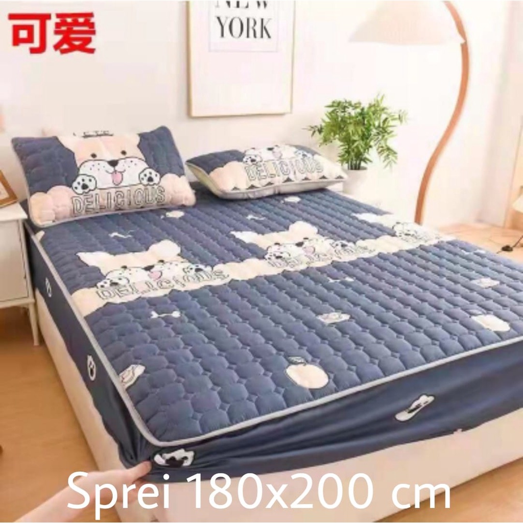 Sprei Waterproof / Sprei Protektor bermotif  ukuran 180x200cm-biru delicious