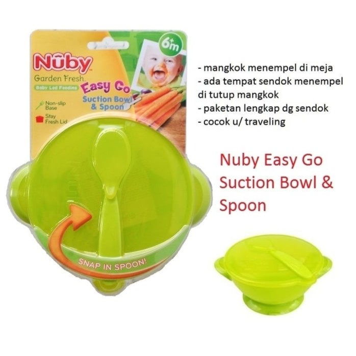 Nuby Garden Fresh Easy Go Suction Bowl n Spoonlid Mangkok Anak