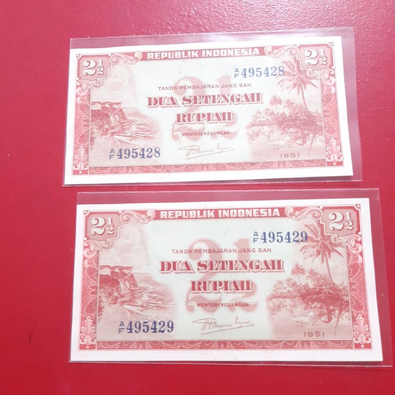 Uang Kertas Kuno 2 1/2 Rupiah | 2,5 Rupiah Tahun 1951 Seri Pemandangan