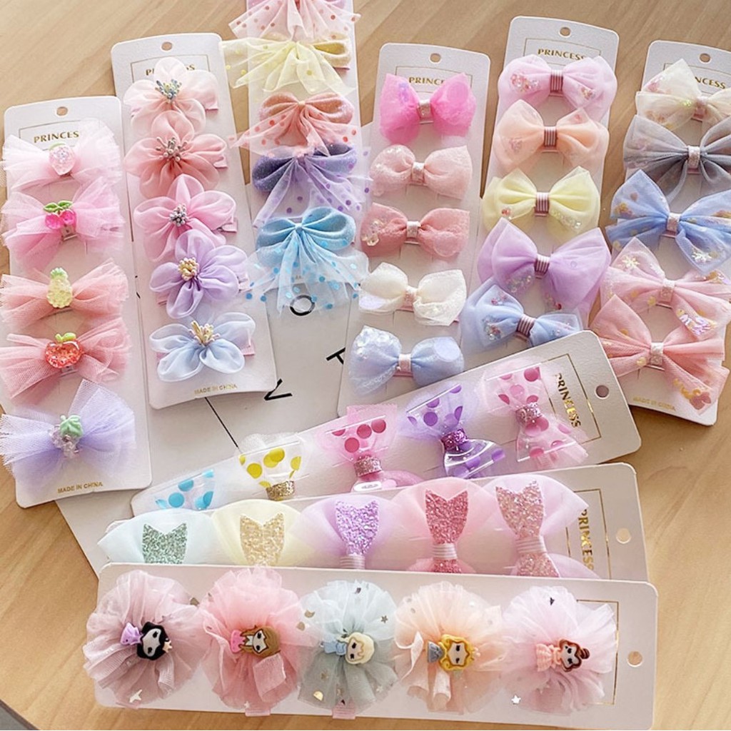 JP16-5PCS/SET Jepit Jepitan Anak Korea Pita Chiffon Pastel