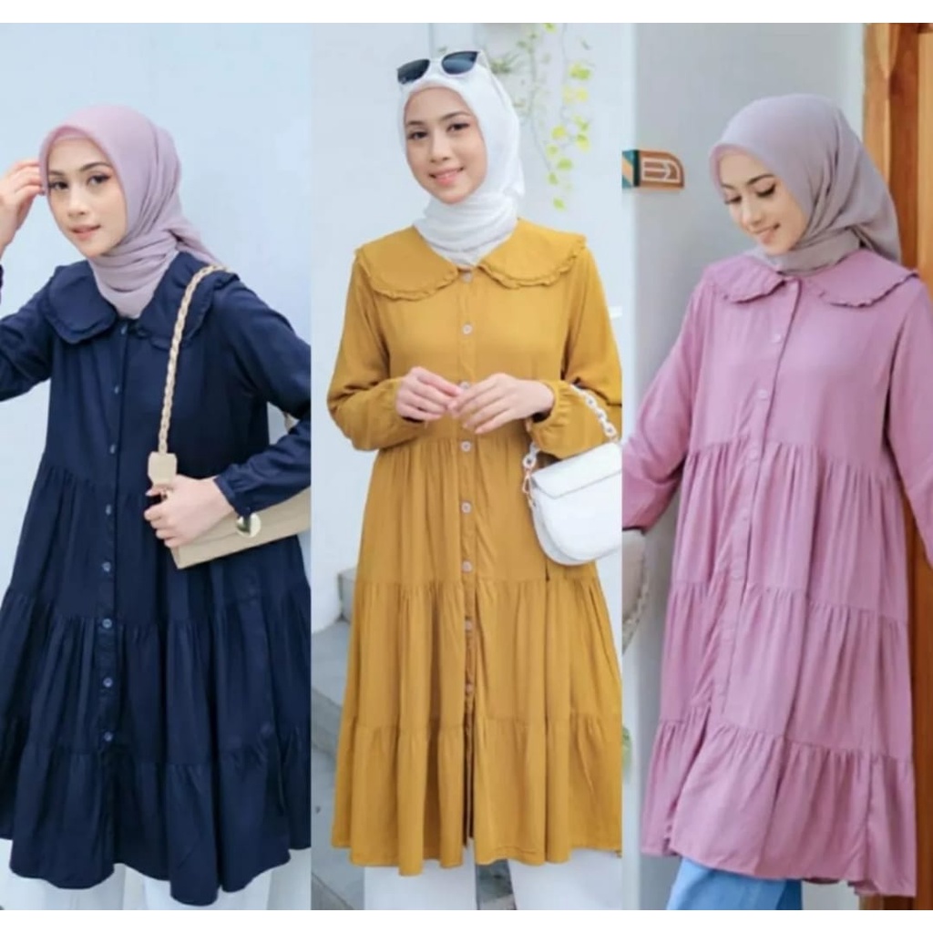 Tunik Soraya Polos Kerah Kupu-Kupu Bahan Moscrepe Grade A