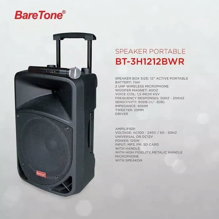 Speaker Portable BARETONE BT-3H1212BWR / BT 3H1212BWR - ORIGINAL GARANSI RESMI