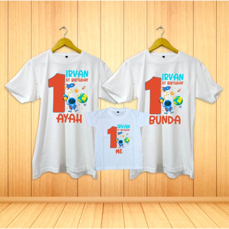 GRATIS CUSTOM NAMA/Foto Kaos Baju/T-shirt Birthday/Kaos Ultah/ULANG TAHUN Astronot