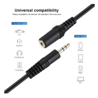 Cable audio 3.5mm extension male female stereo gold plated 10m - Kabel jack 3.5 m-f 10 meter