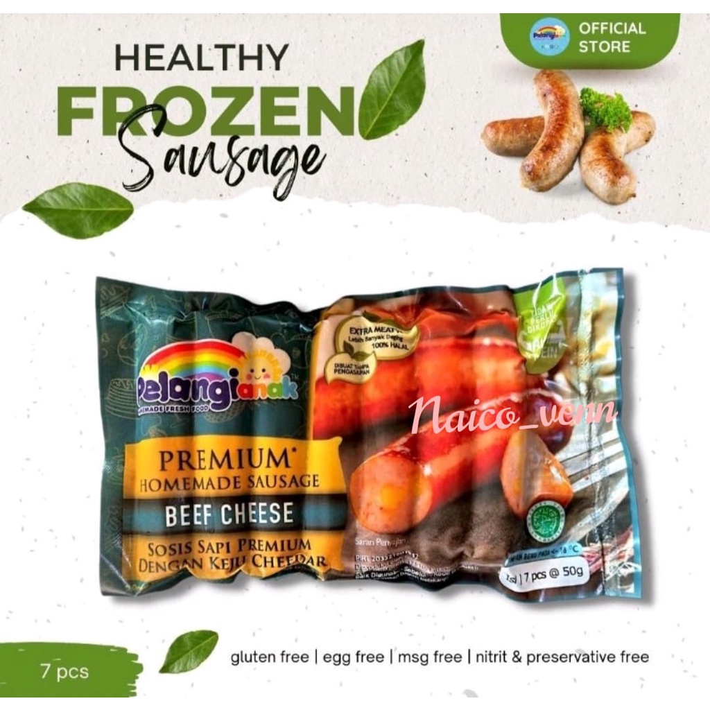 

Premium Sosis Beef Cheese-Non MSG_Pelangi Anak Healthy-Frozen Food