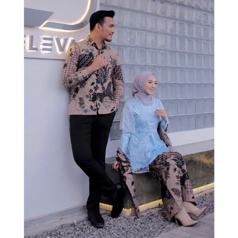 Kebaya batik couple ANESYA Blue (GRATIS HIJAB) | KEBAYA MODERN Kebaya wisuda
