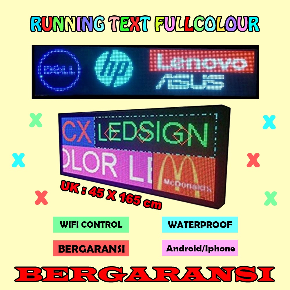 Running text Outdoor GROSIR Garansi ukuran 40x165 RGB Fullcolour Wifi