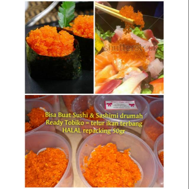 Tobiko roe telur ikan caviar flying fish tobiko orange hitam hijau wasabi halal sashimi sushi