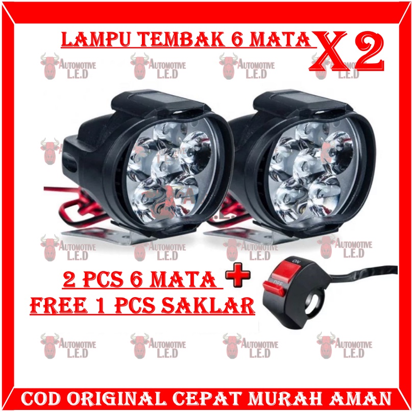 PROMO LAMPU LED SOROT PLX 6 MATA FREE SAKLAR STANG LAMPU MOTOR LAMPU TEMBAK MOTOR 6 MATA 6 WATT CWL 6 MATA