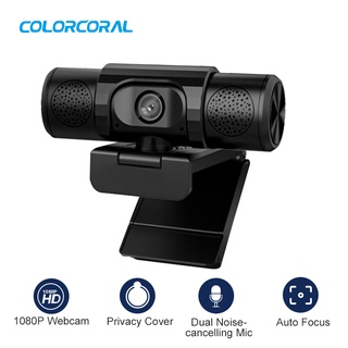 ColorCoral 1080P USB Webcam With Dual Mic Camera Full HD Autofocus IP Camera Webcast Live Broadcast Video Meeting Camera for Laptop PC
