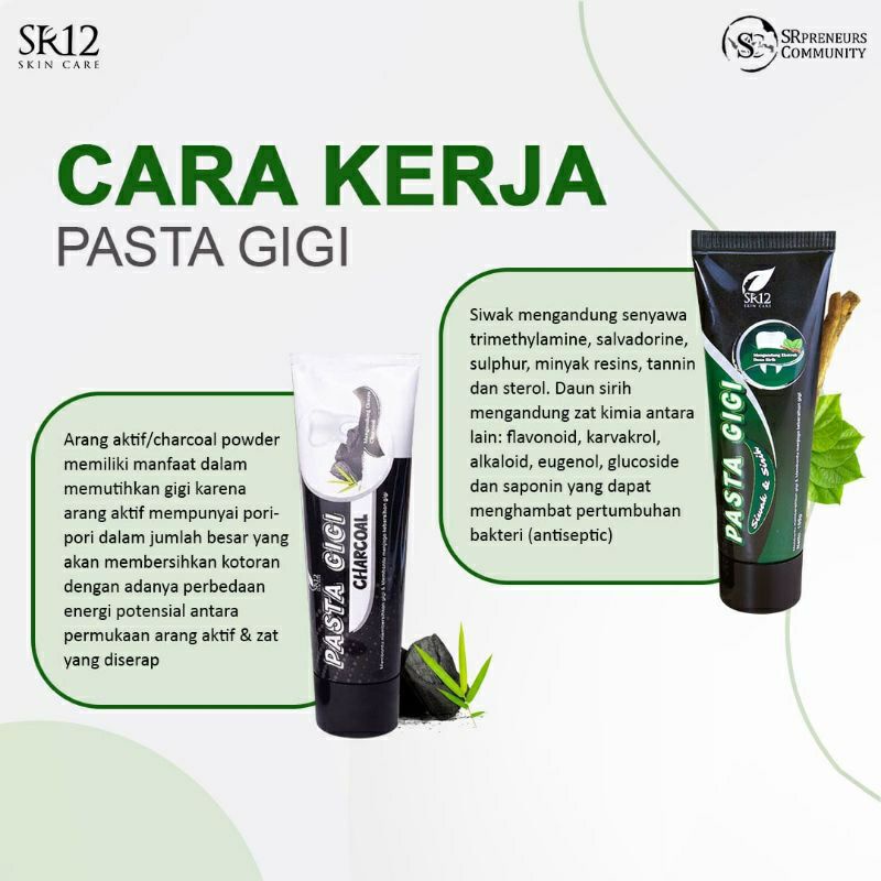 PASTA GIGI CHARCOAL SR12/ PASTA GIGI SIWAK DAUN SIRIH/ PEMUTIH GIGI
