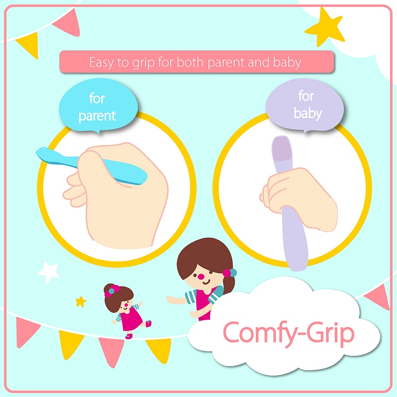 2Angels Silicone Baby Spoon With Case | Sendok Makan Bayi
