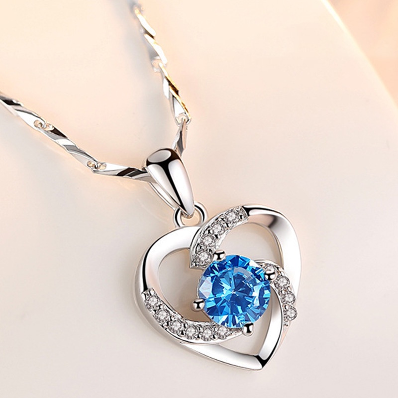 Kalung Liontin Hati Berlian Imitasi Safir Korea Wanita Aksesoris Fashion Necklace