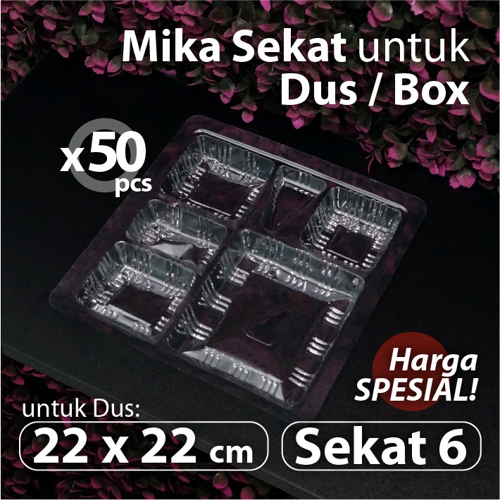 Paket 50 pcs - Mika Sekat 6 Alas Nasi Kotak 22 x 22 cm