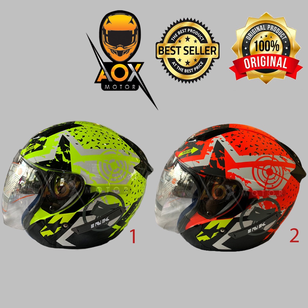 Helm INK METRO 2 Super Fluo Motif  #3 ORIGINAL Halfface (Ongkir 2kg)