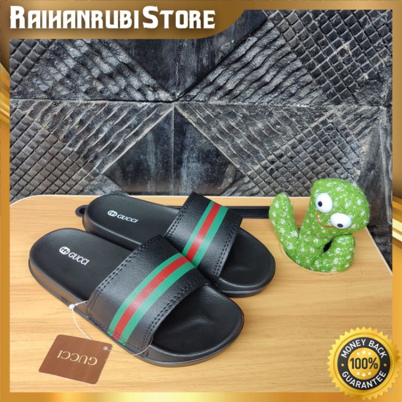 Sandal Gucci Slide Black Green Premium/Sandal Slide Pria wanita