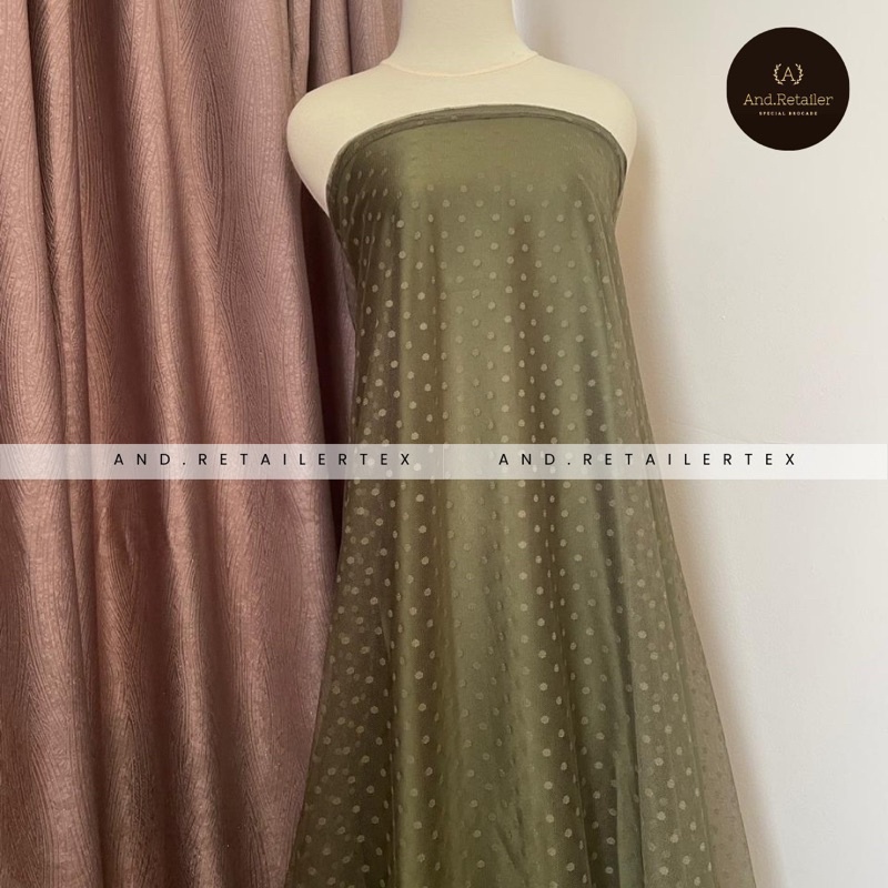 Bahan Kain Tile Tulle Dot Polkadot Dottie warna Hijau Army