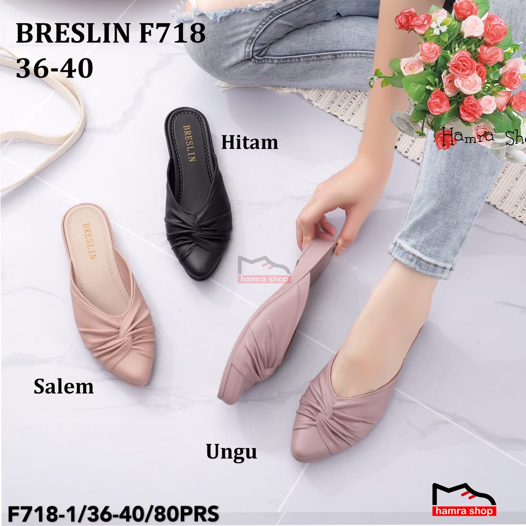 Breslin F718 Sepatu Sandal Wedges Wanita Bahan Karet 36-40