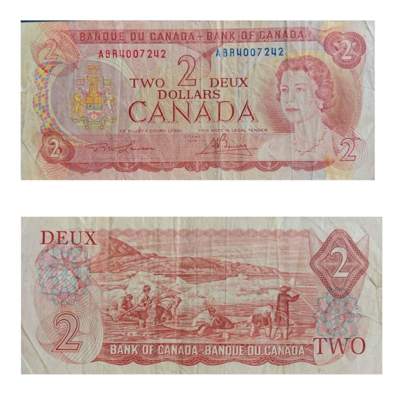 Uang Negara Canada 2 Dollar Deux Tahun 1974 Kondisi renyah Utuh Dijamin Original 100%
