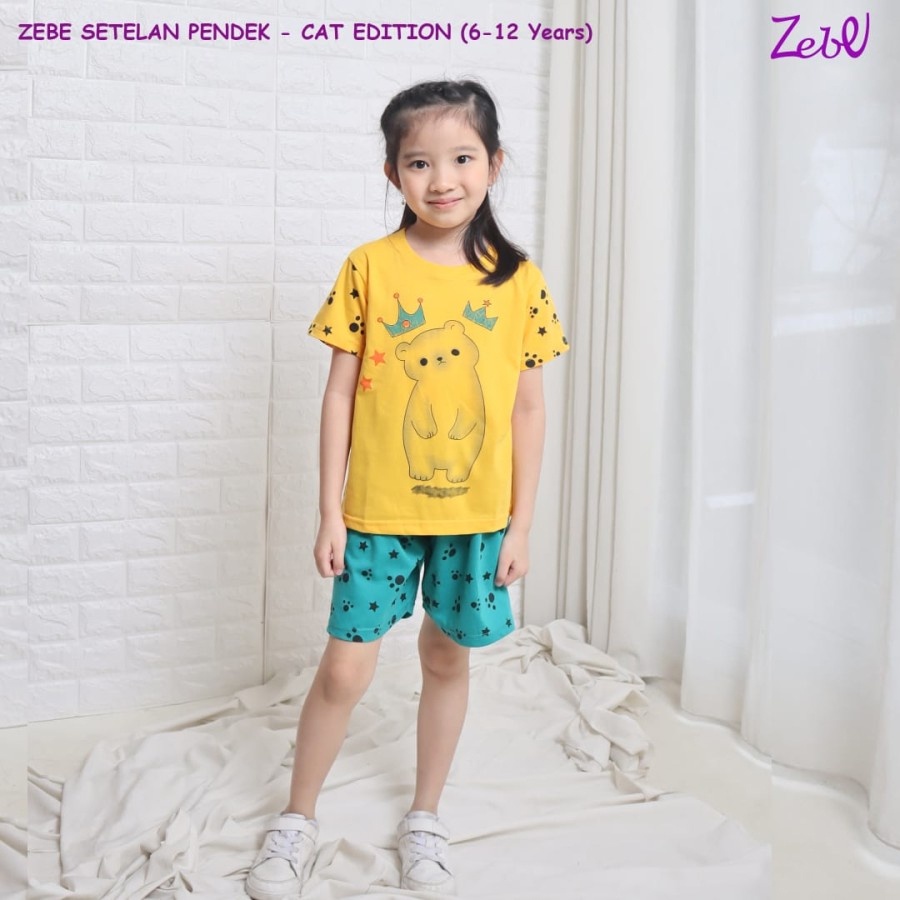 Zebe Setelan Pendek Cat edition 3pcs Girl Baju Anak Perempuan