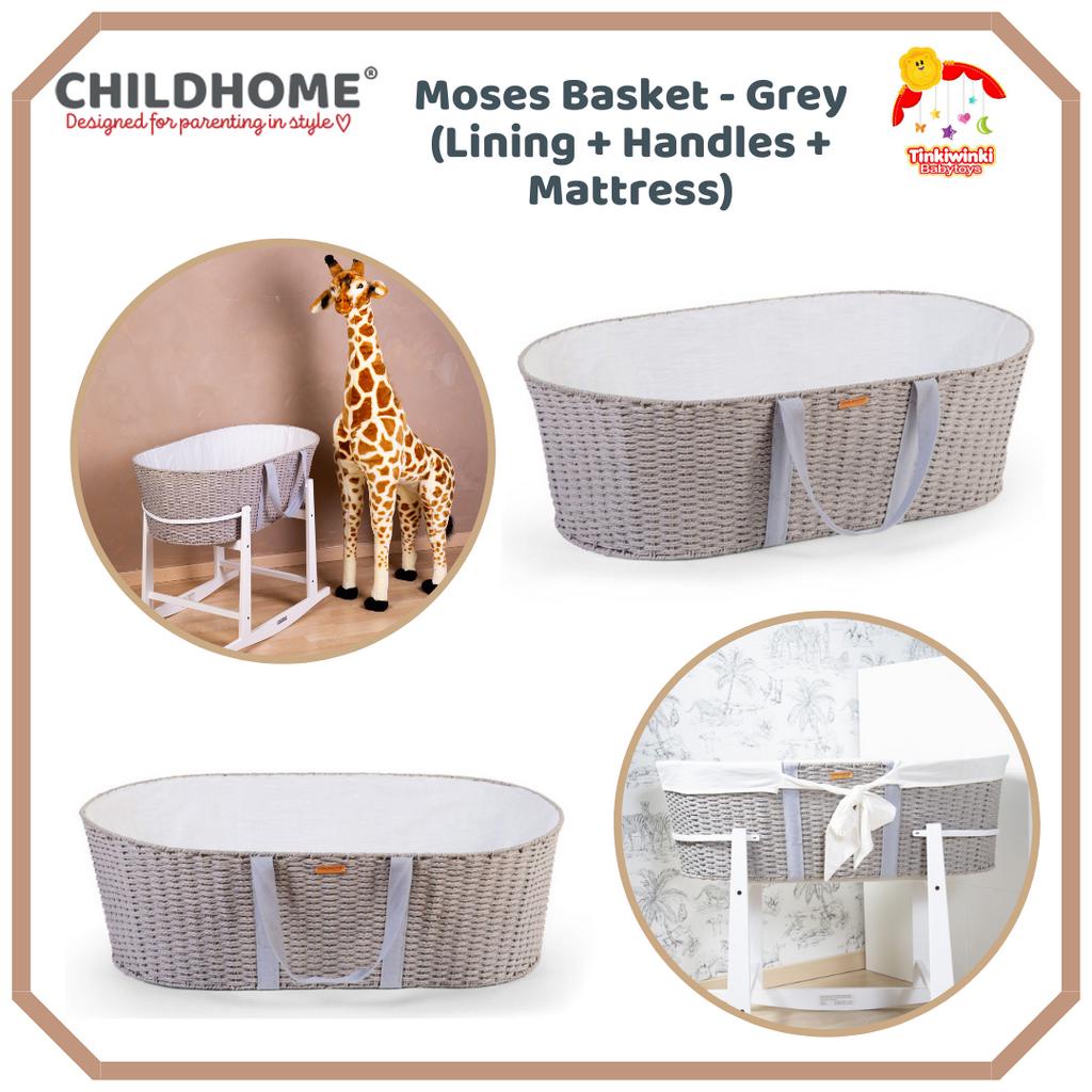 Childhome Moses Basket - Grey (Lining + Handles + Mattress)