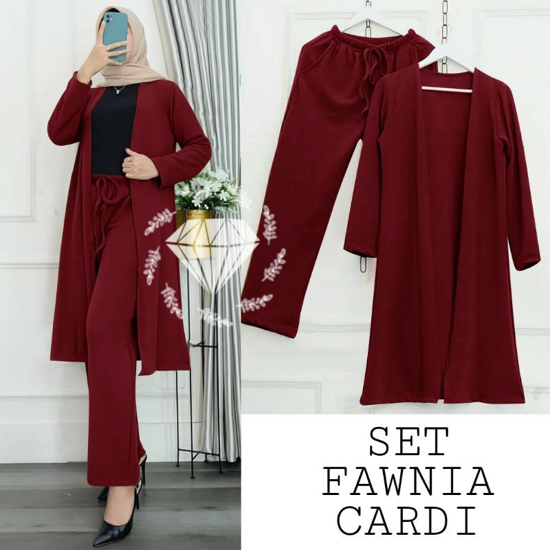 SET CELANA FAWNIA CARDI, MOSCREPE, GAMIS HIJAB MUSLIM, SETELAN CARDIGAN