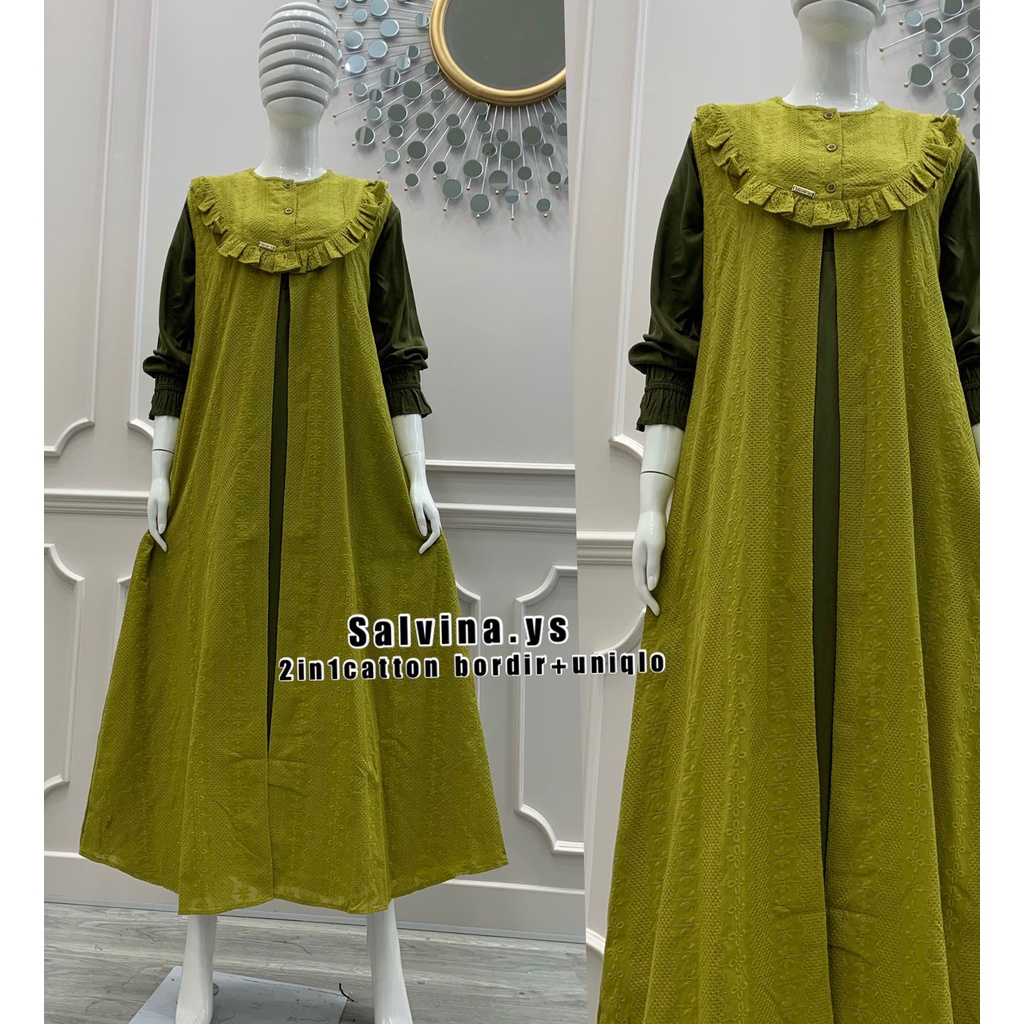 Salvina.ys / Gamis 2in1 Cotton Bordir mix Uniqlo / Gamis Rompi Salvina.ys