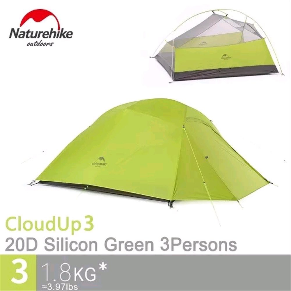 Tenda Naturehike Cloudup 3 20D Hijau Ultralight Cloud Up 3 Outdoor Camping -