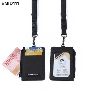 EMID111 name tag gantungan dompet ID card holder tali lanyard zipper kartu hitam