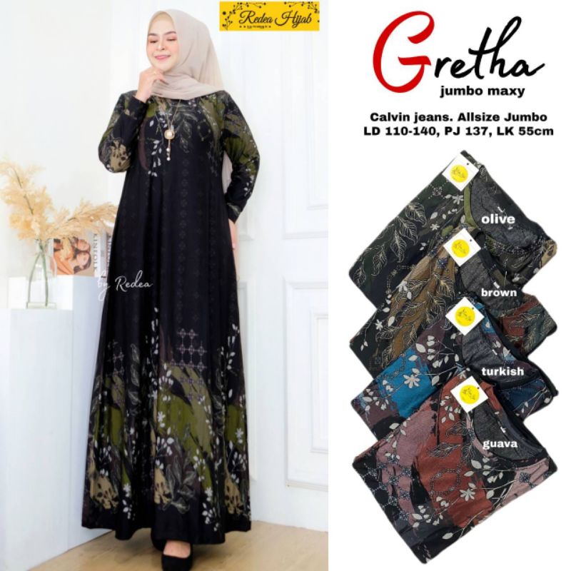 GAMIS BATIK MODERN TERBARU 2022 GRETHA JUMBO XXL - XXXL BY REDEA CALVIN JEANS PREMIUM HQ BAHAN TEBAL