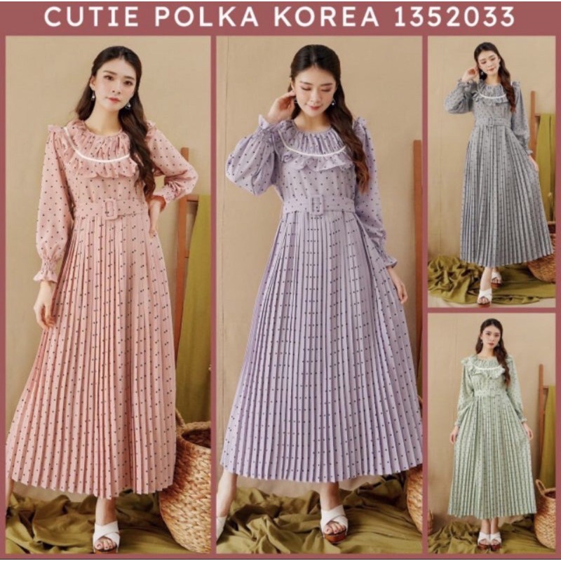 dress cutie yuna plisket polka korean look import premium