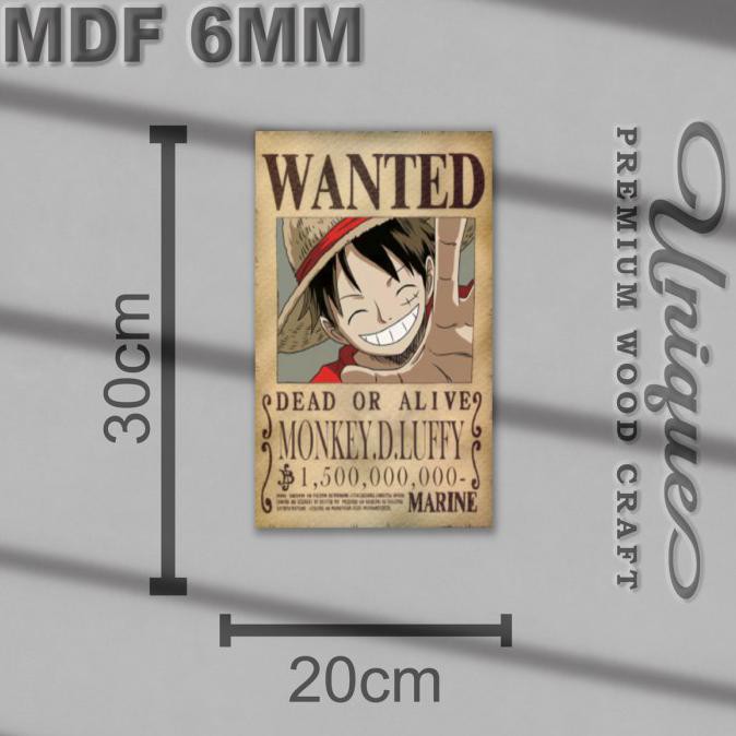 One Piece Wanted Bounty Poster Onepiece Poster Kayu Pajangan Dinding - Luffy
