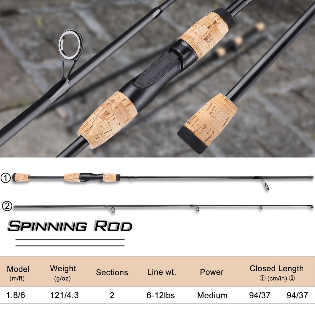 Joran Pancing Set 1.8m/6ft Spinning Fishing Rod Super Strong with Cork Wood Handle Fishing Reel Combos Max Drag 10kg