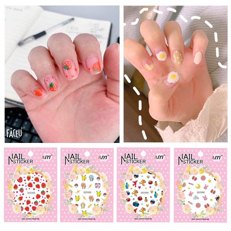 Qy19/001-018 Stiker Nail Art Motif Kartun Bunga/Hewan/Buah/Pelangi/Smiley Untuk Manicure Anak/Dewasa