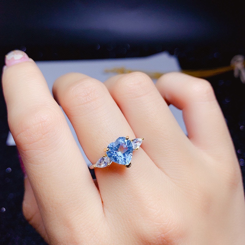 Fancyqube Cincin Bentuk Hati Bahan Cubic Zirconia Warna Biru Dapat Disesuaikan Untuk Wanita