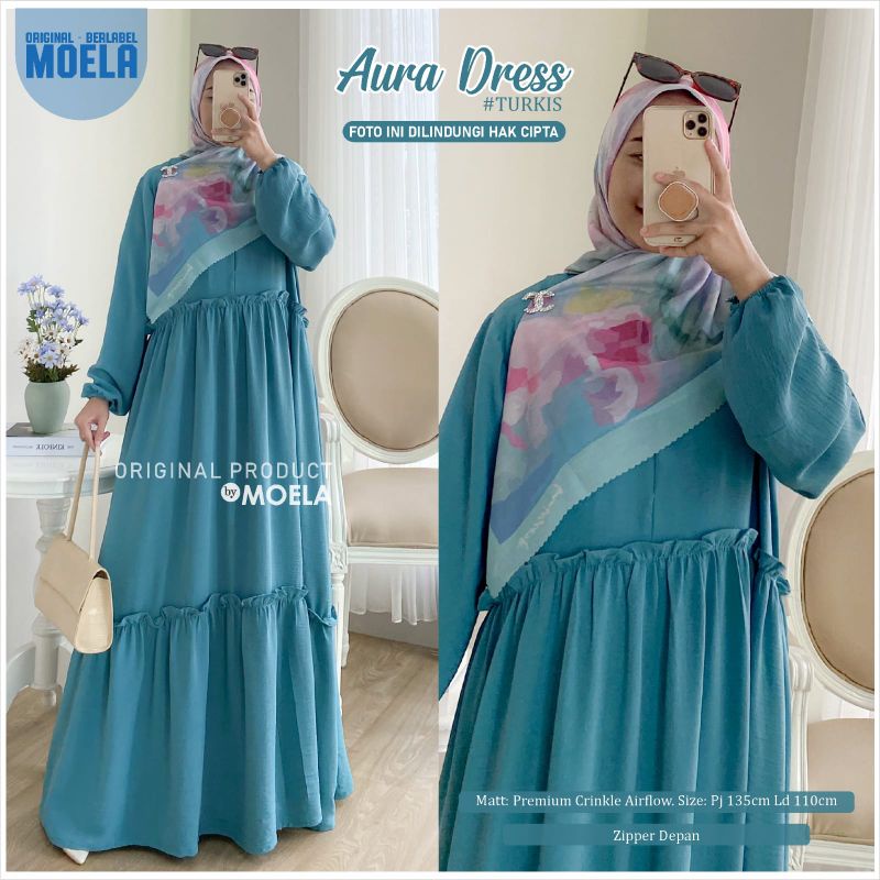 Aura Hane Dress Gamis Jumbo Polos Allsize Busui Premium Crinkle Airflow Original Ori Moela Berlabel-Aura turkis