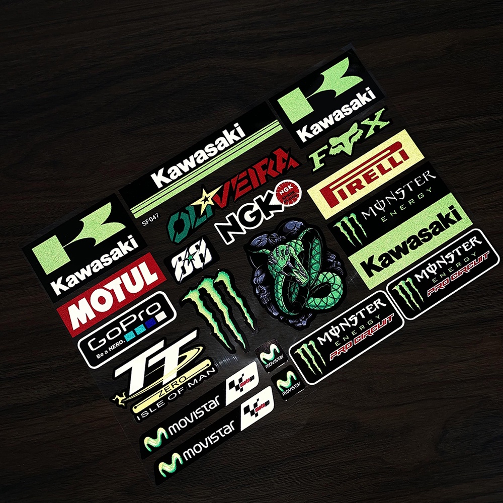 1 Set Kawasaki Stiker Motor Periferal Merek Reflektif Stiker Motorcross Dimodifikasi Stiker