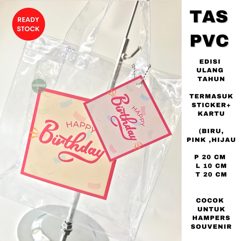Tas pvc hampers ulang tahun goodie bag set lengkap 3 warna ecer-Pink