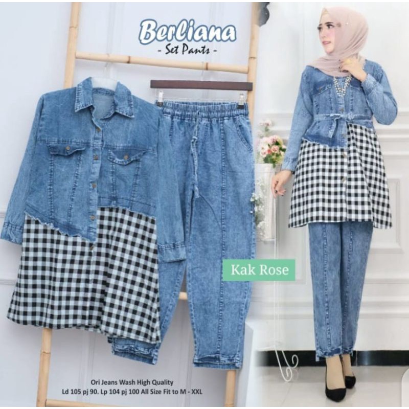 Jeans Set Berliana setelan jeans wanita long tunik jeans set busui set jeans set