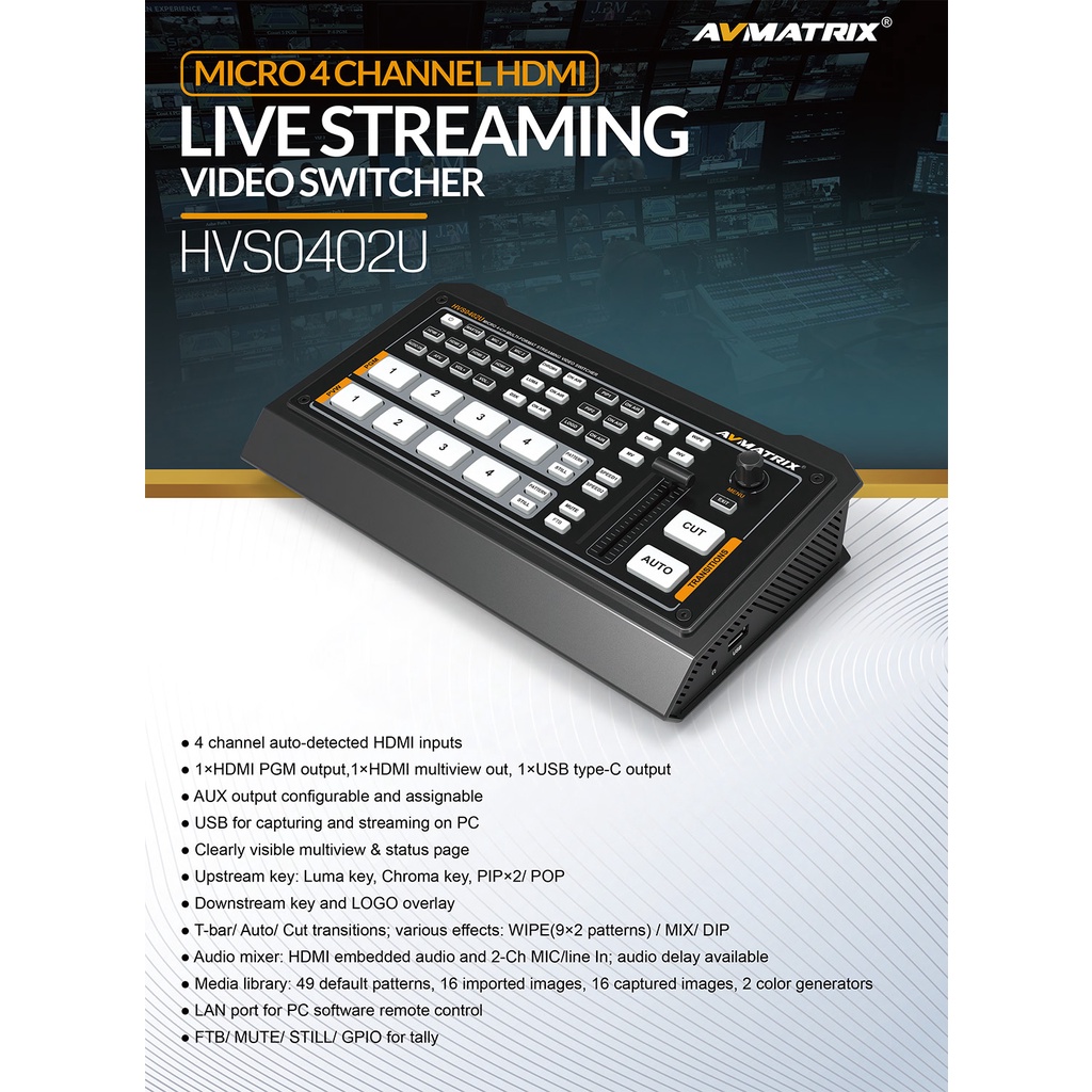 AVMATRIX HVS0402U 4-Channel Live Streaming Video Switcher