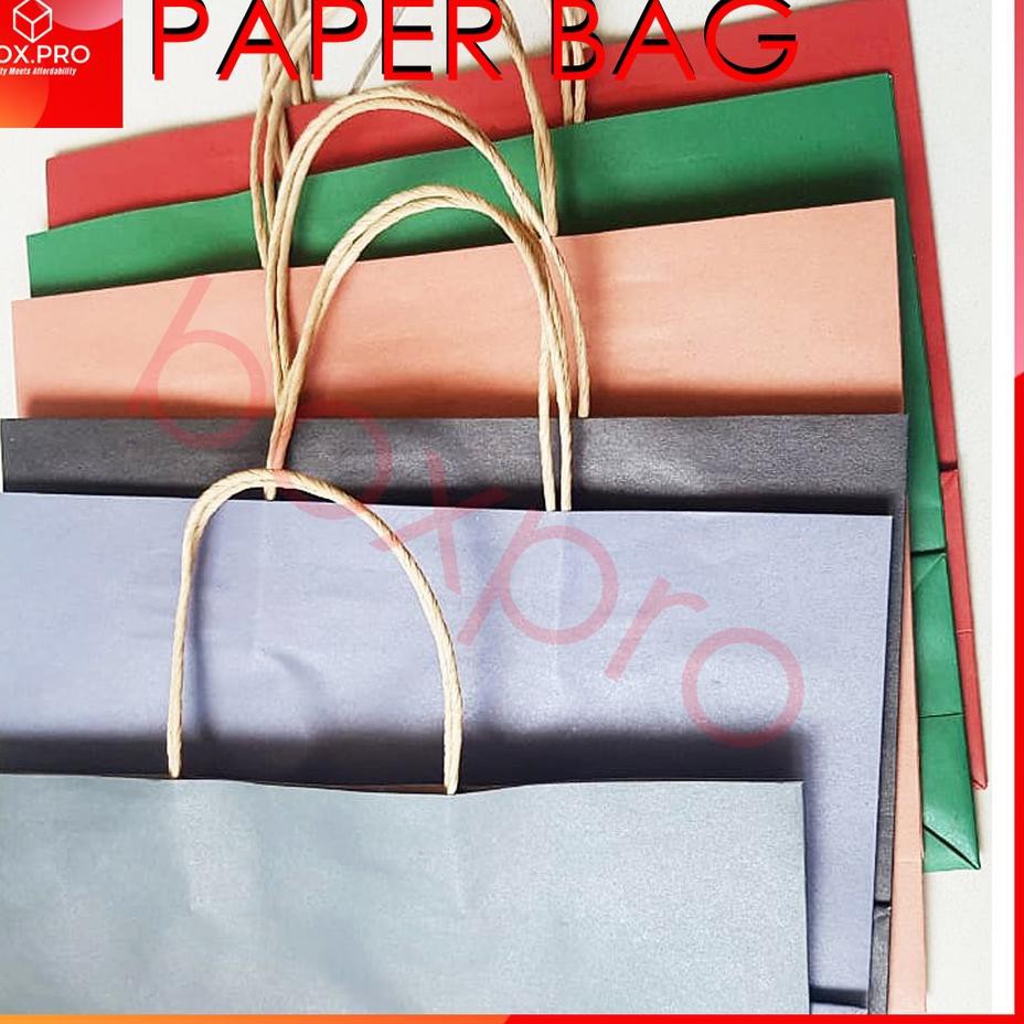 

yq DSQ Paperbag Paper bag kantong kertas tas polos coklat merah biru hitam hijau abu pink 30x10x25 c
