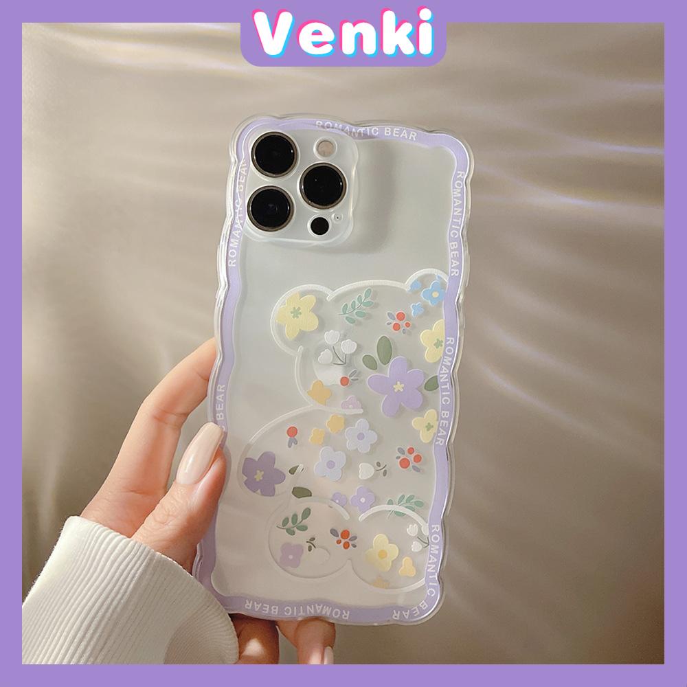 iPhone Case Silicone Soft Case Clear Case Wave Non-Slip Shockproof Camera Full Coverage Protection Purple Flower Bear For iPhone 13 Pro Max iPhone 12 Pro Max iPhone 11 iPhone 7Plus