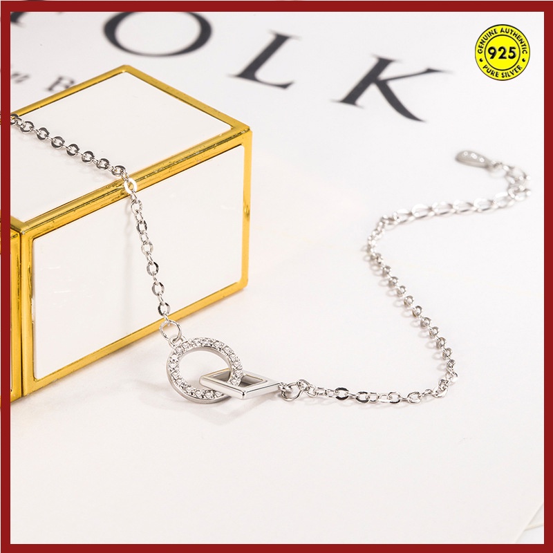 Gelang Tangan Rantai Sterling Silver 925 Dengan Gesper Bulat / Persegi Untuk Wanita