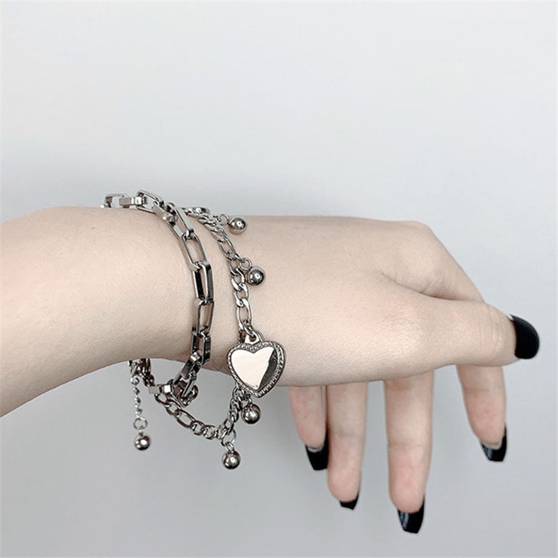 gelang bear love silver rantai rante anak dewasa besi aesthetic unik anti karat fashion wanita multilayer hip hop y2k style retro emo korean