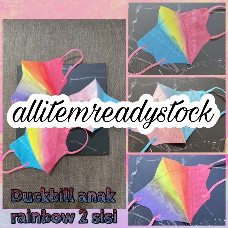 10PCS MASKER ANAK DUCKBILL WARNA WARNI PELANGI COLORFULL COLOR RAINBOW TALI WARNA UNISEX PESTA ULANG