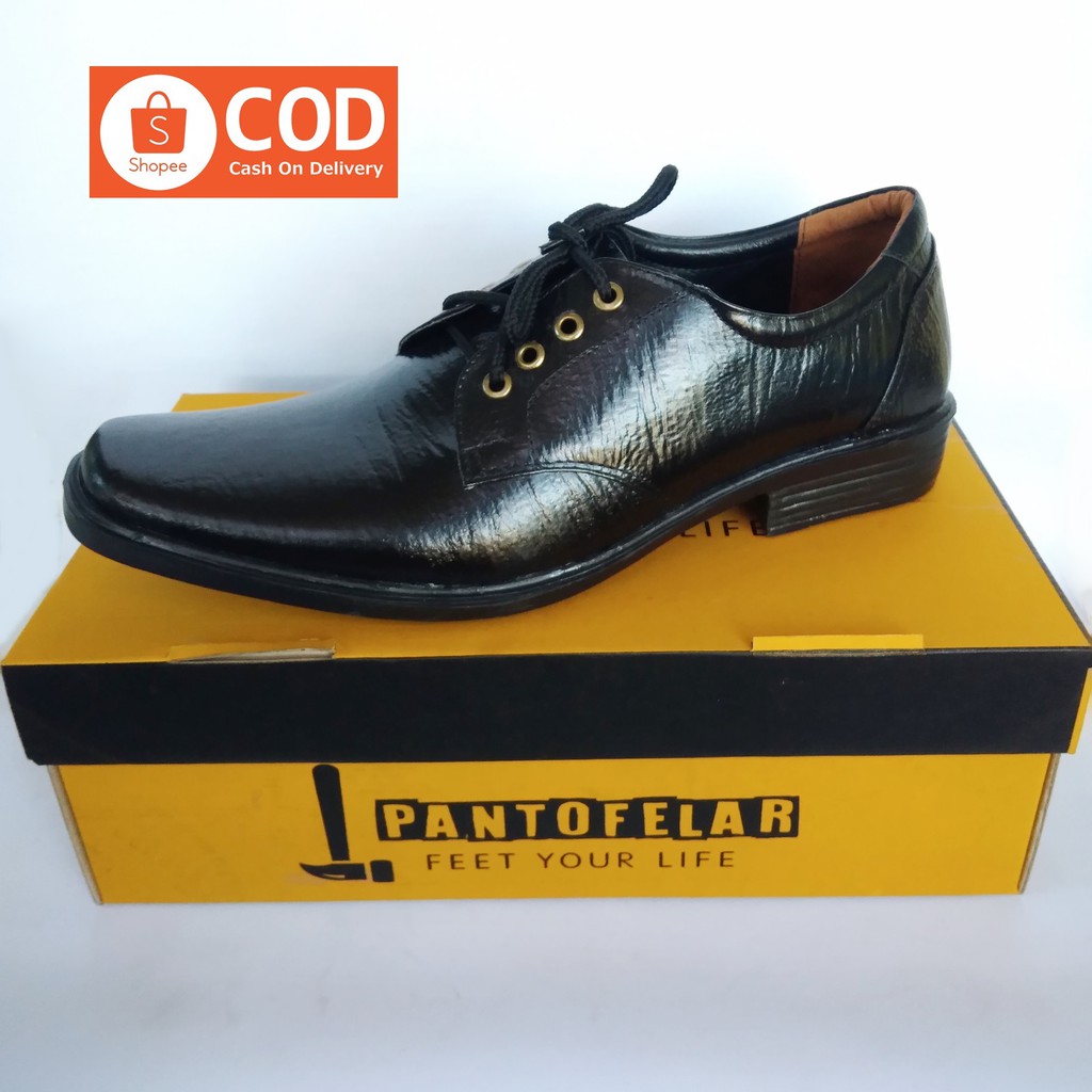 Sepatu pantofel tali pria bahan kulit asli warna hitam | Shopee Indonesia