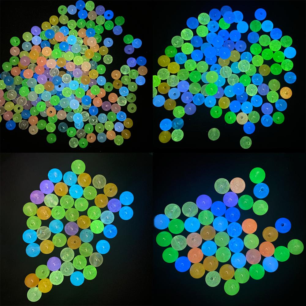 50-200 Pcs / Lot 6 8 10 12mm Manik-Manik Glow In The Dark Bahan Akrilik Untuk Membuat Perhiasan Wanita